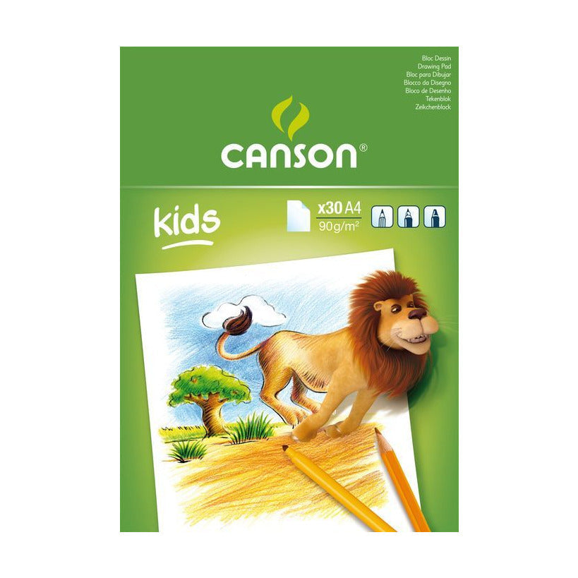 Blocco di carta da disegno CANSON Kids 90 g/m² – 30 fogli, formati A5 – A4