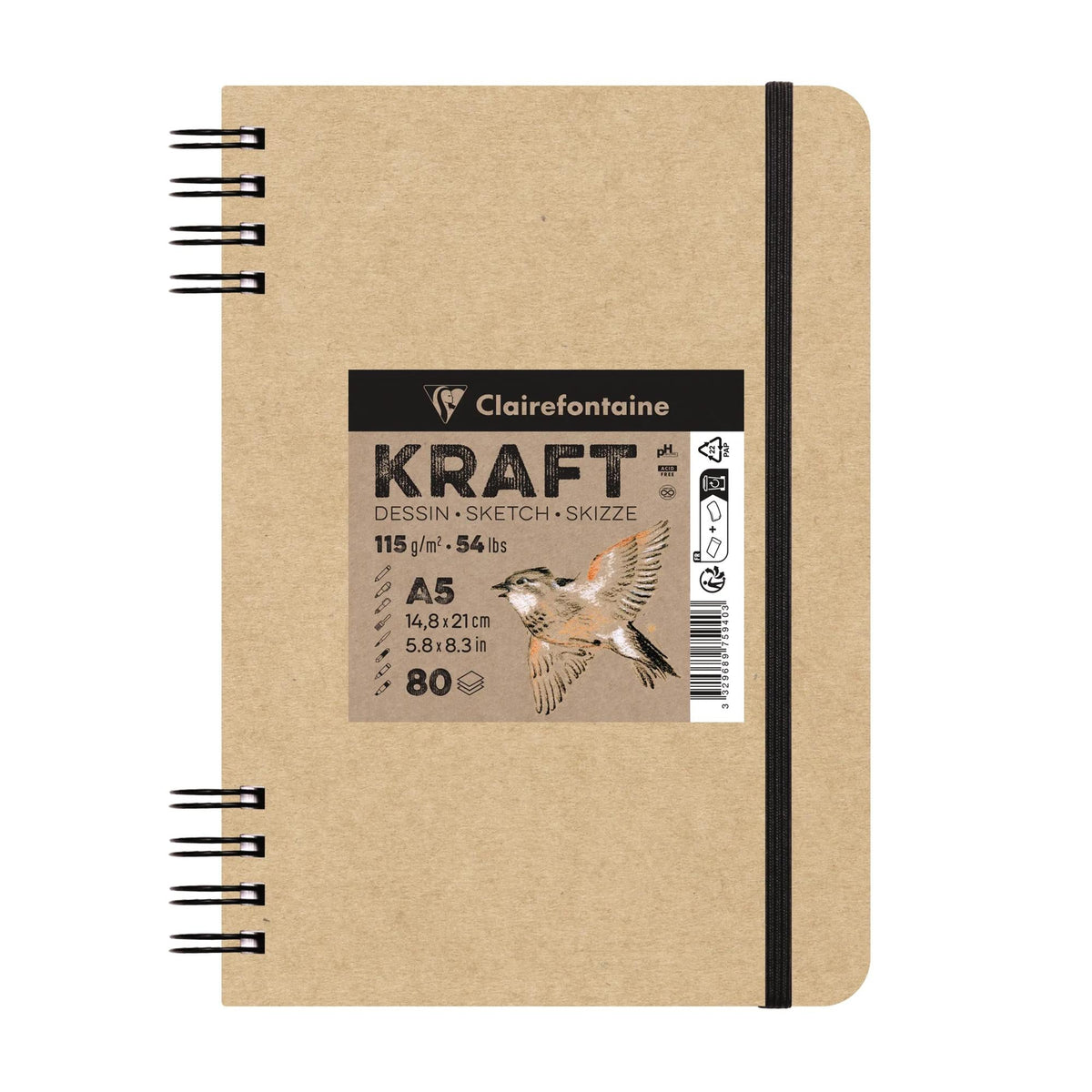 Blocco di carta da disegno kraft CLAIREFONTAINE 115 g/m² A5 – A4 - 80 fogli