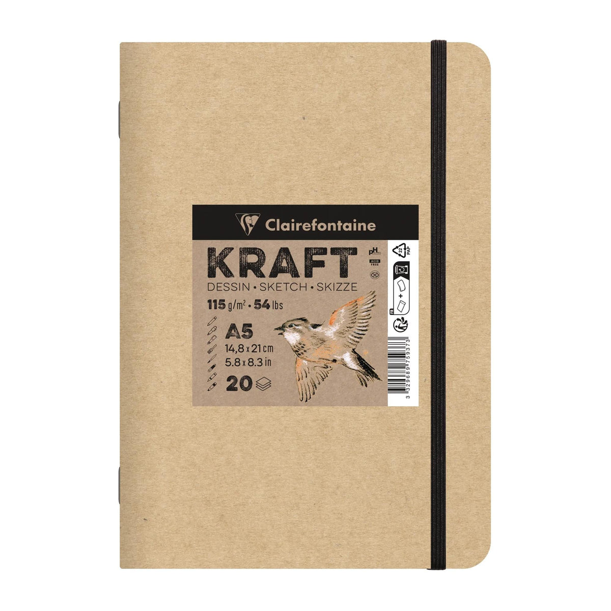 Blocco di carta kraft CLAIREFONTAINE 115 g/m² – A5 – A4, 20 fogli