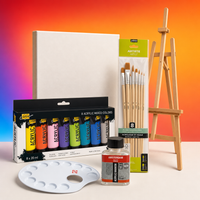 Set iniziale per pittori: tela, colori acrilici, pennelli e cavalletto