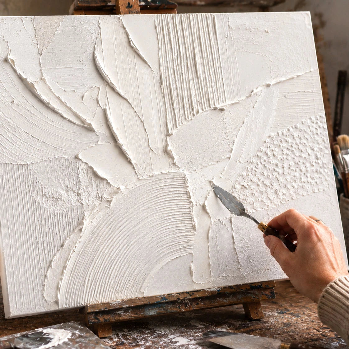 Quadro astratto materico realizzato con pasta modellante ARTMIE Butter Fine