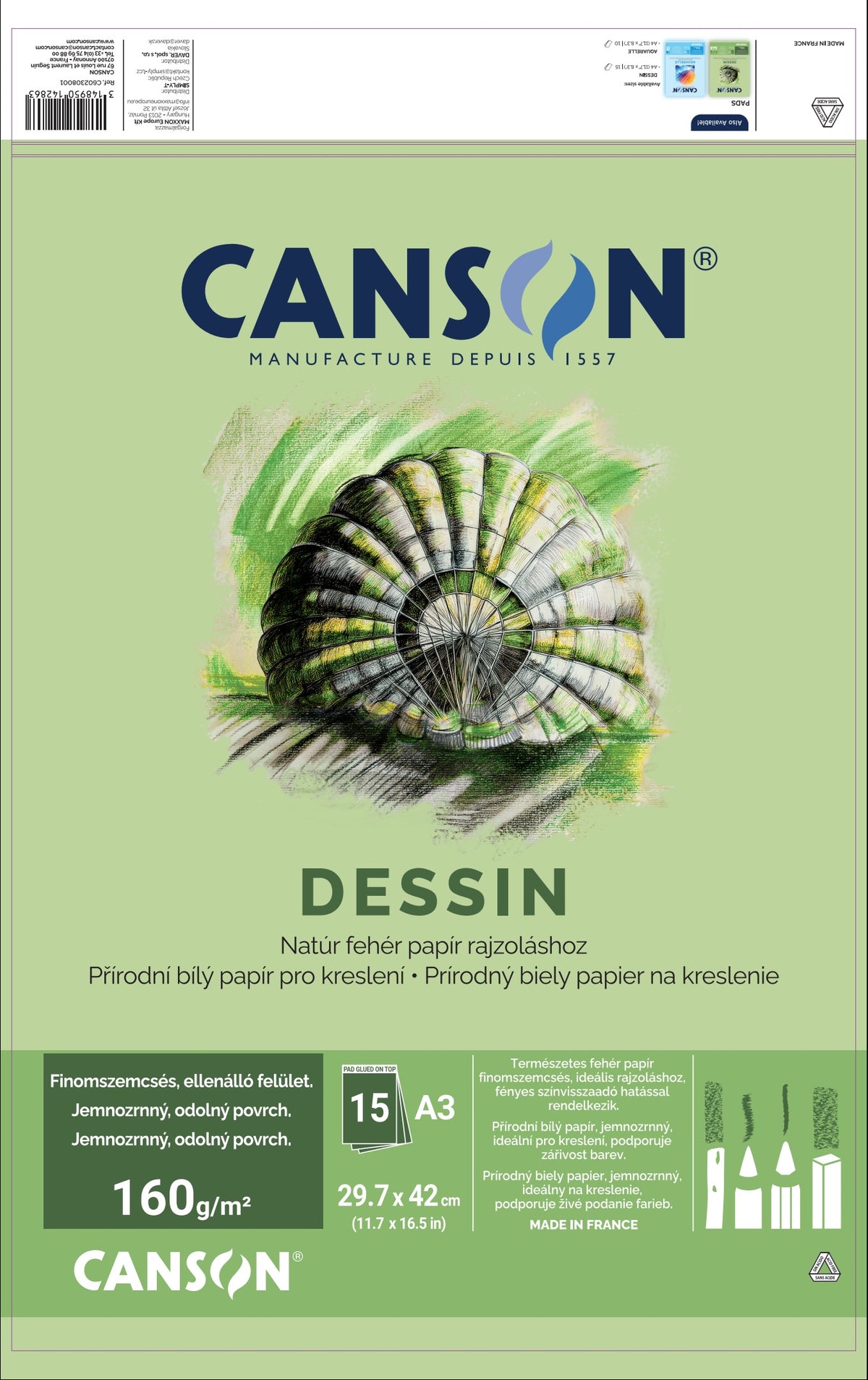 Blocco da disegno CANSON Dessin A3 160 g - 15 fogli