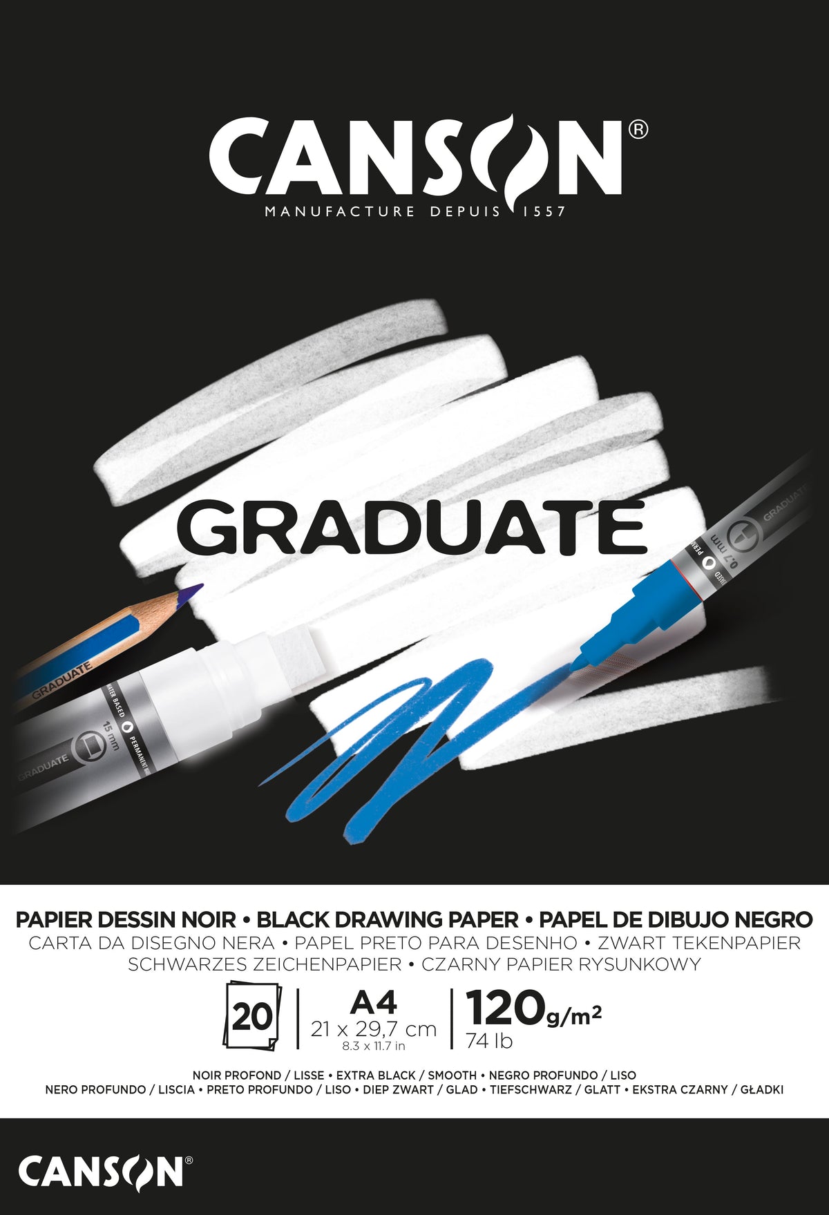 Canson Graduate album da disegno nero 120 g/m² A4 collato - 20 fogli