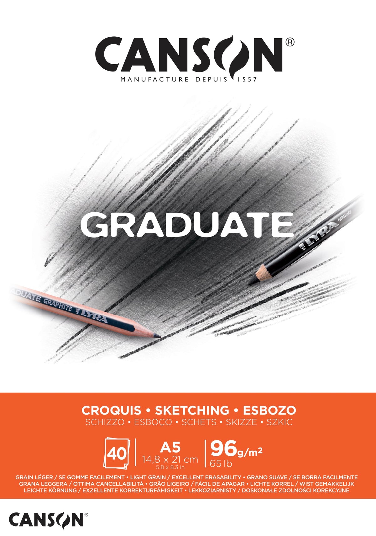CANSON Graduate blocco da disegno 96 g/m², 40 fogli, A5, incollato