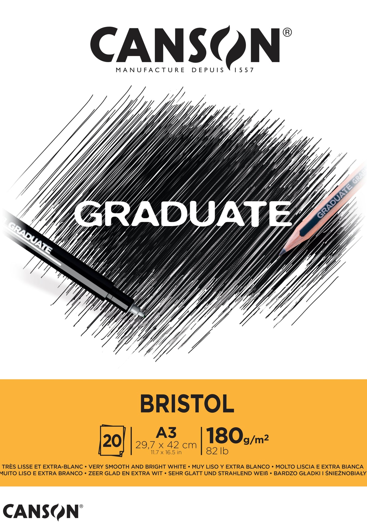CANSON Graduate Bristol blocco da disegno 180 g/m² - 20 fogli, A3, incollato