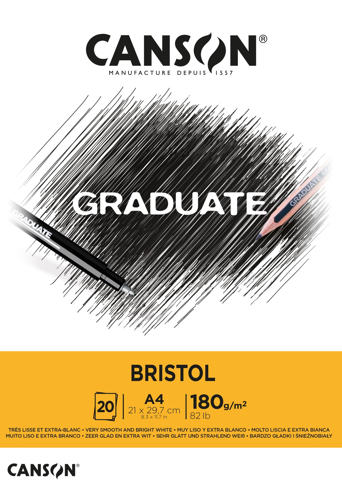 Blocco da disegno CANSON Graduate Bristol 180 g/m² A4 - 20 fogli, incollato