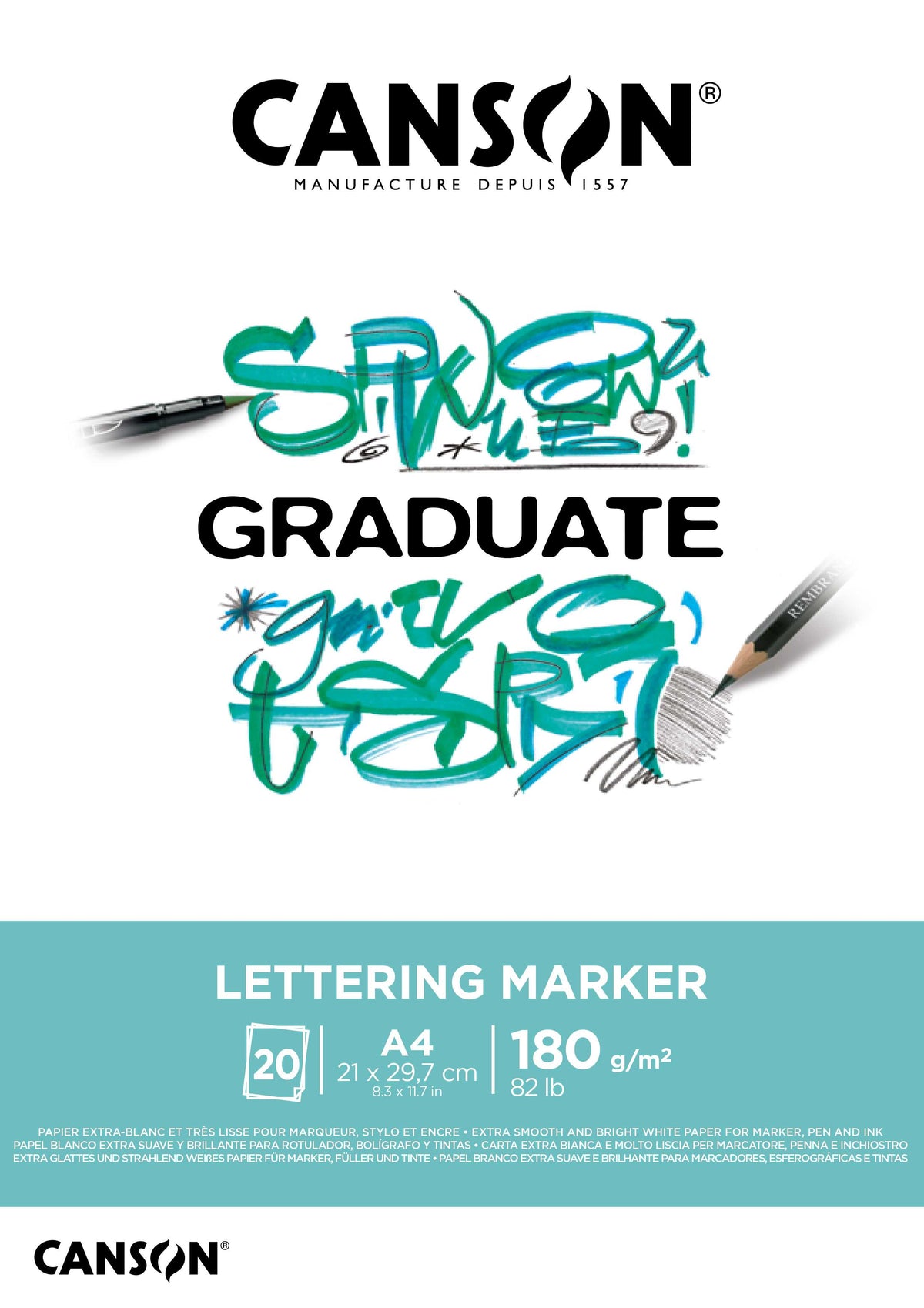 Blocco per lettering e pennarelli CANSON Graduate Lettering Marker 180 g/m² - A4, 20 fogli