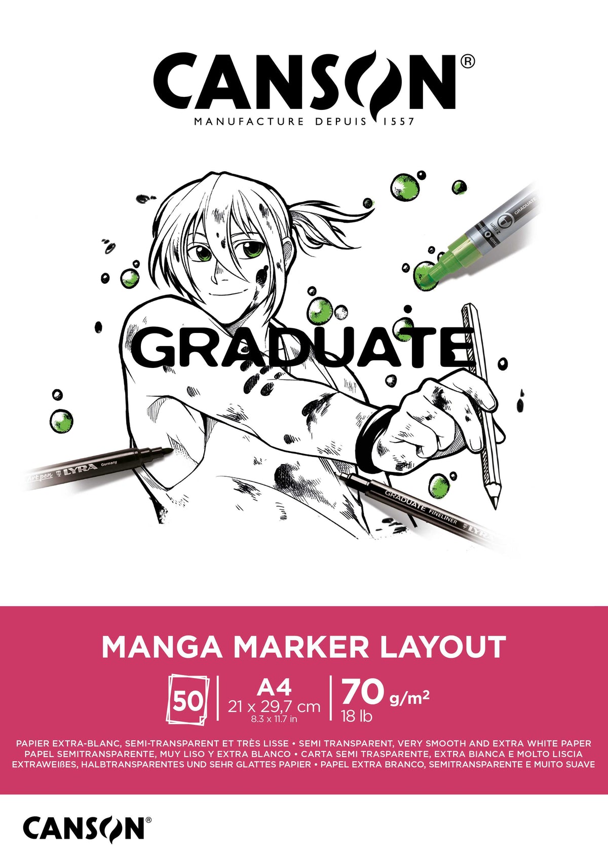 Canson Graduate Marker blocco per pennarelli 70 g/m² 50 fogli A4 incollato