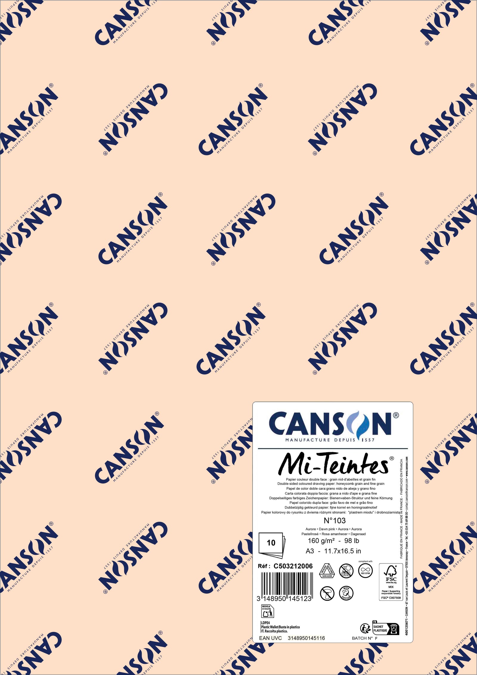 Carta per pastello Canson Mi-Teintes A3 160 g - 10 fogli – Rosa aurora 103
