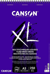 Blocco Canson XL Fluid Mix Media 250 g/m², 30 fogli, A3, rilegatura a spirale
