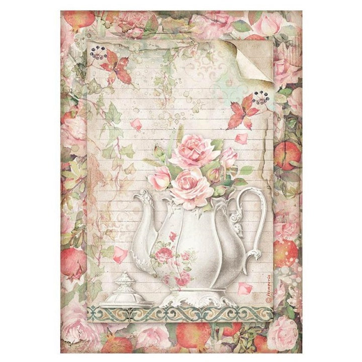 Carta di riso A4 teapot with flowers