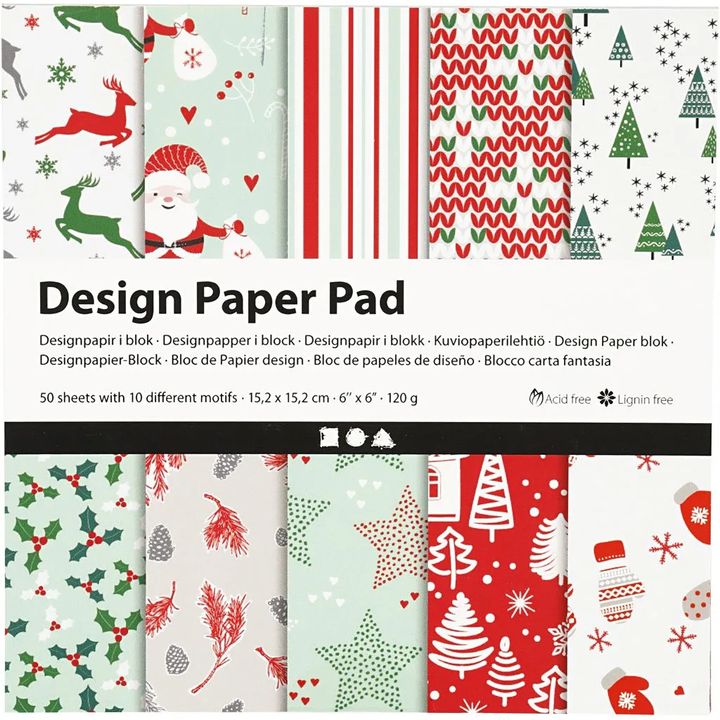 Carta per scrapbooking | Motivo natalizio 50 fogli 15,2 x 15,2 cm