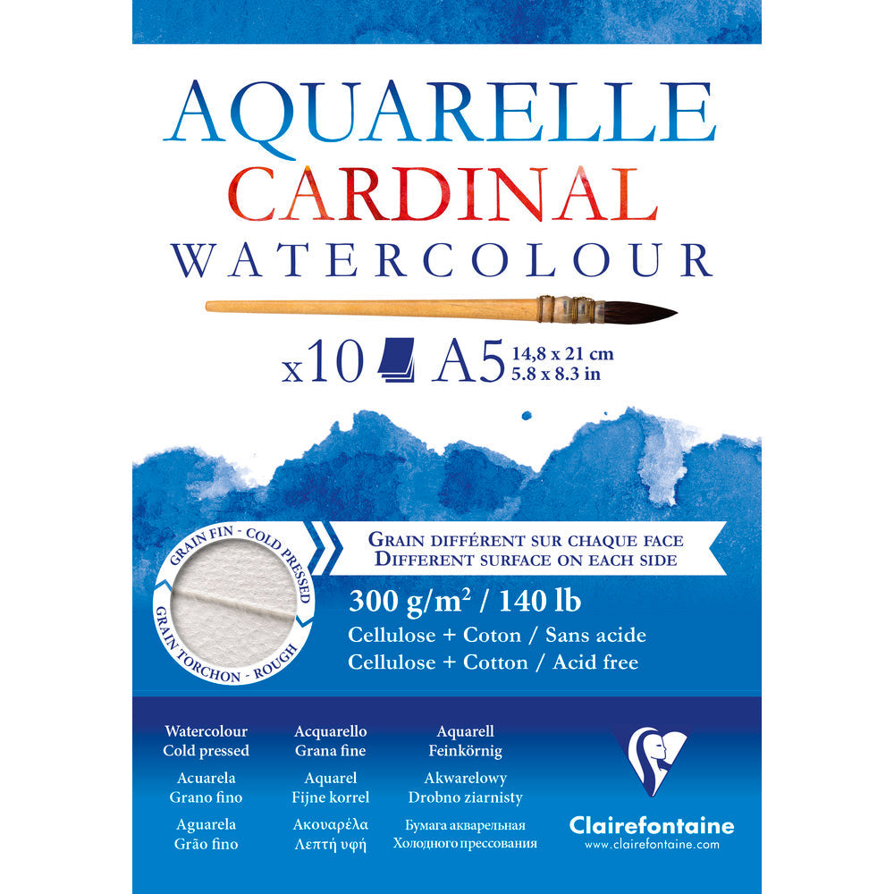 Clairefontaine Cardinal blocco per acquerello CP R 300 g 10fg incollato