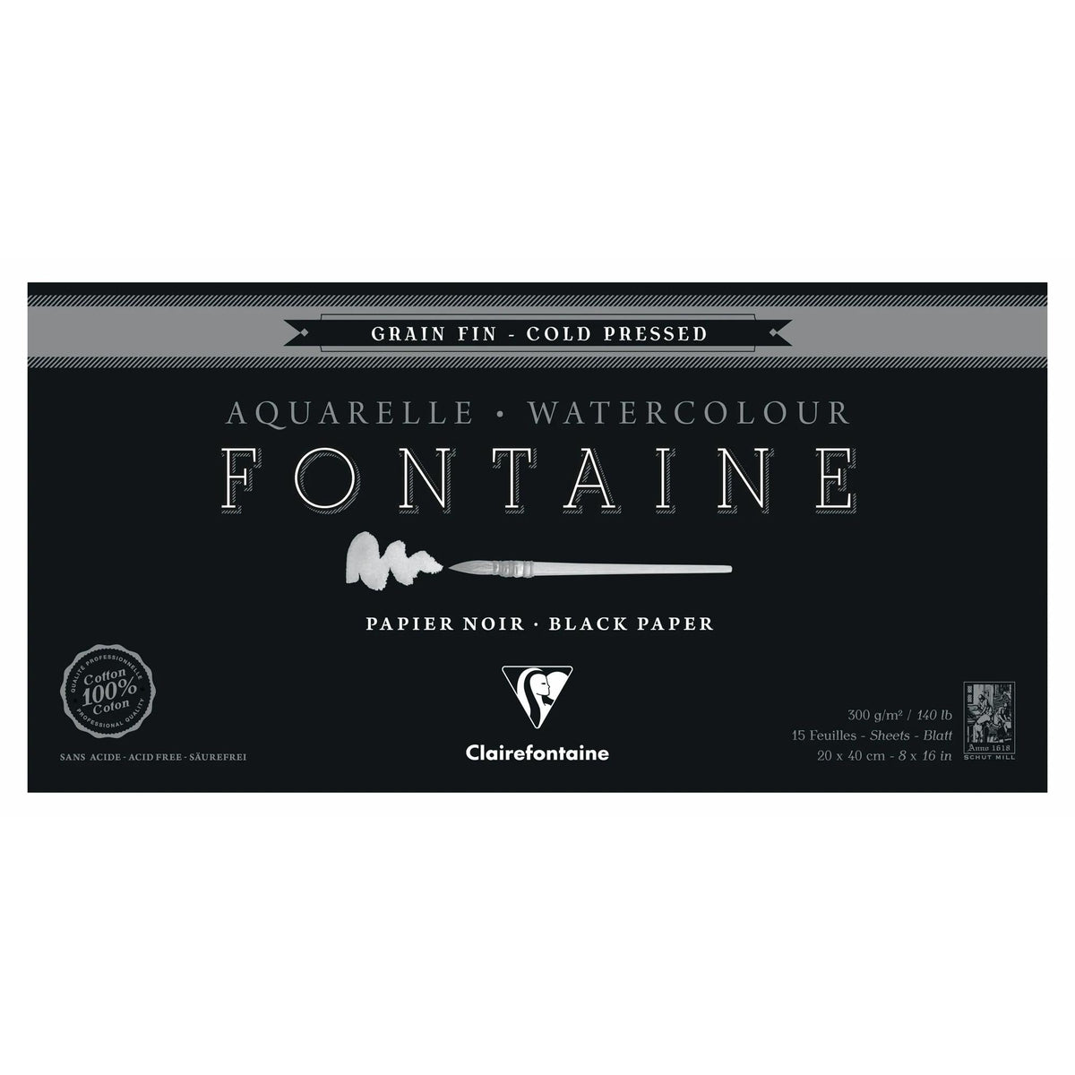 Blocco per acquerello nero CLAIREFONTAINE Fontaine 300 g/m² – 20 × 40 cm