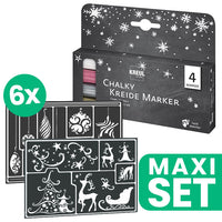 Collezione di stencil natalizi 6 pezzi + set di pennarelli a gesso per vetro