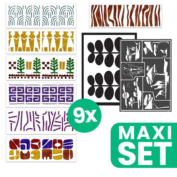 Collezione di stencil per pittura a tema ETHNO - 9 pezzi