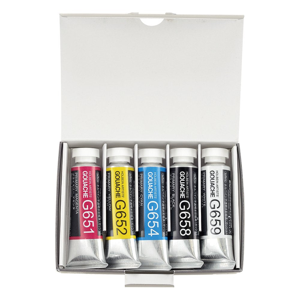 Colori a guazzo professionali Holbein Artists - set base 5 x 15 ml — immagine 2