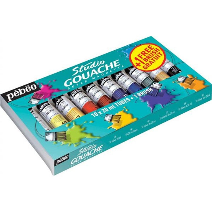 Colori a guazzo professionali Pebeo Studio 10 x 20 ml pennello