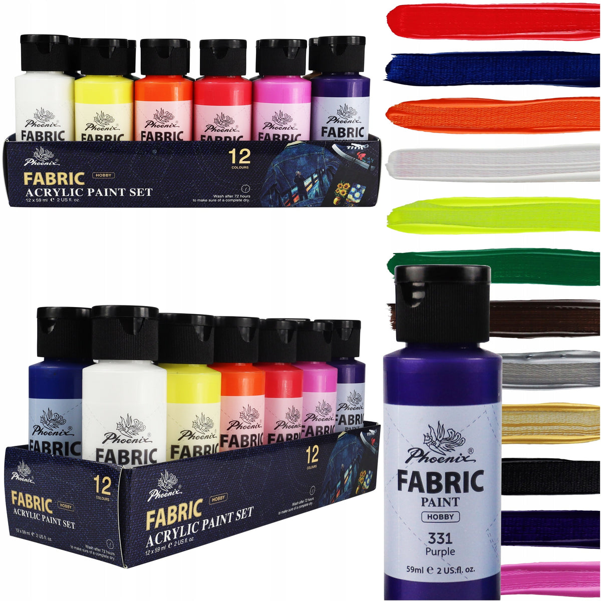 Colori per tessuti Phoenix 12 x 59 ml | colori diversi