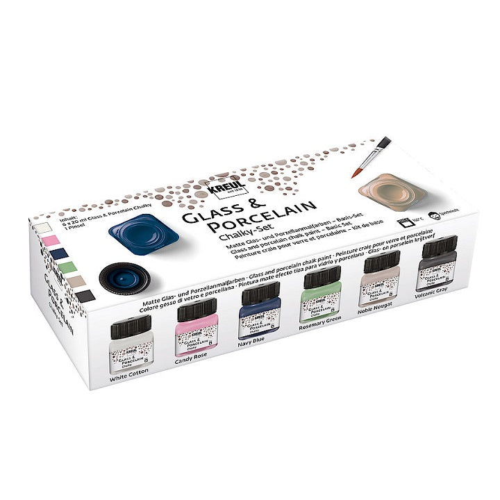 Colori per vetro e porcellana Chalk Kreul - set 6 x 20 ml pennello