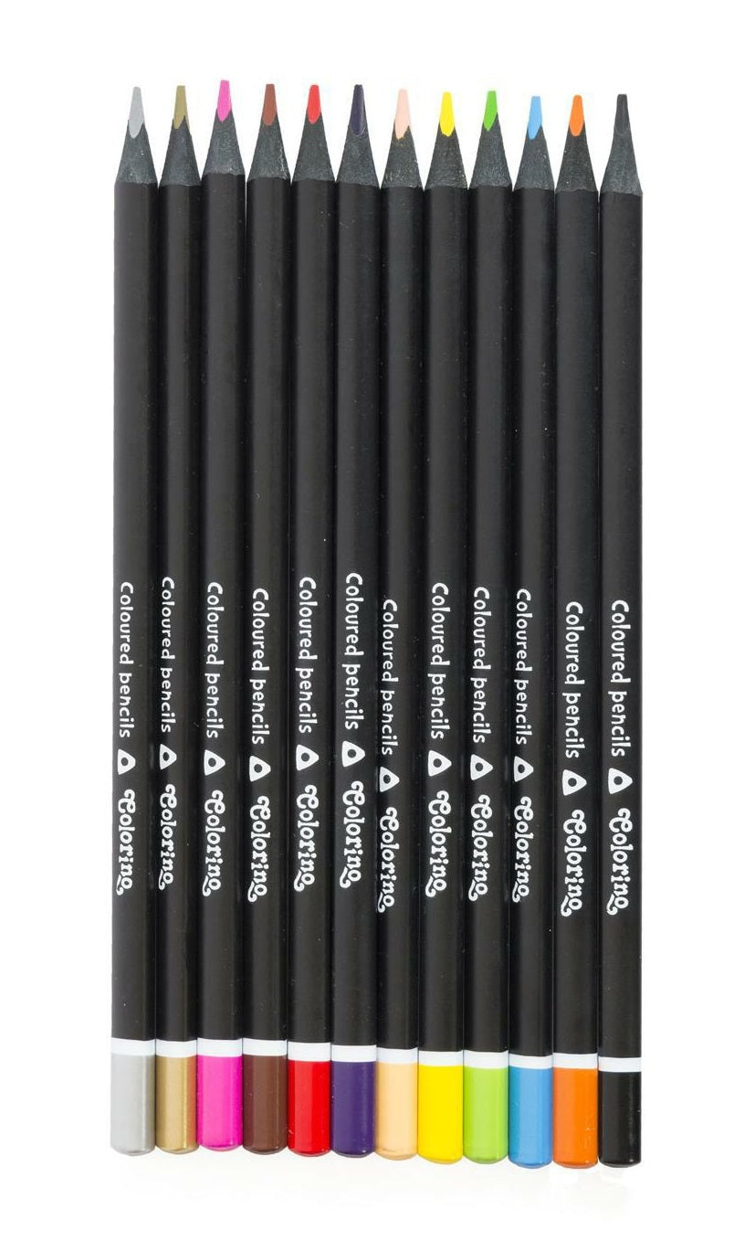 Colorino matite colorate triangolari in legno nero con temperamatite - 12 colori