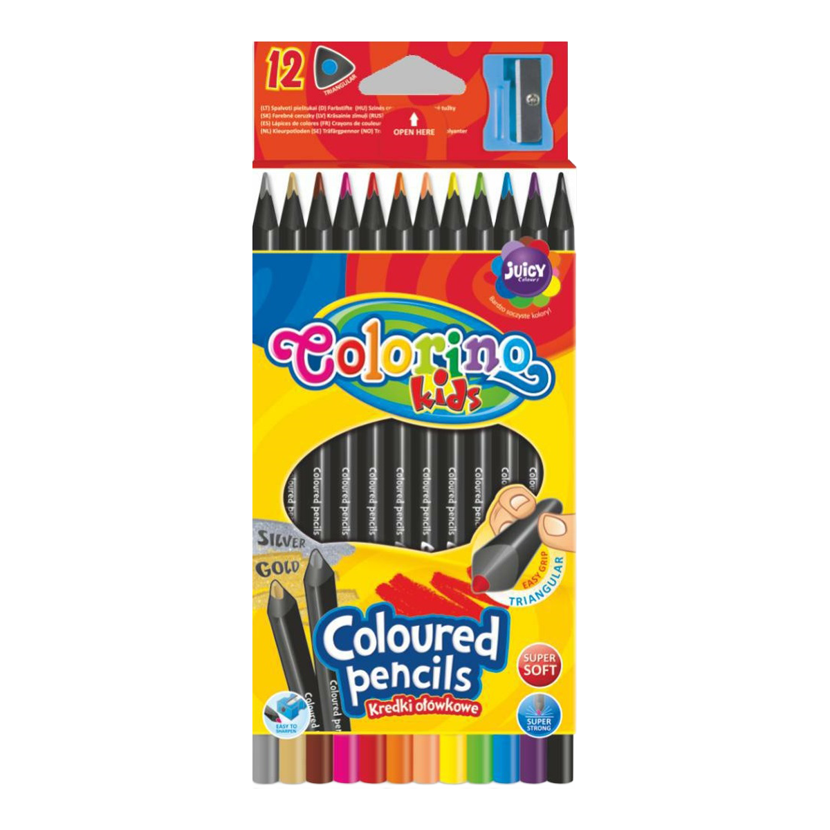 Colorino matite colorate triangolari in legno nero con temperamatite - 12 colori