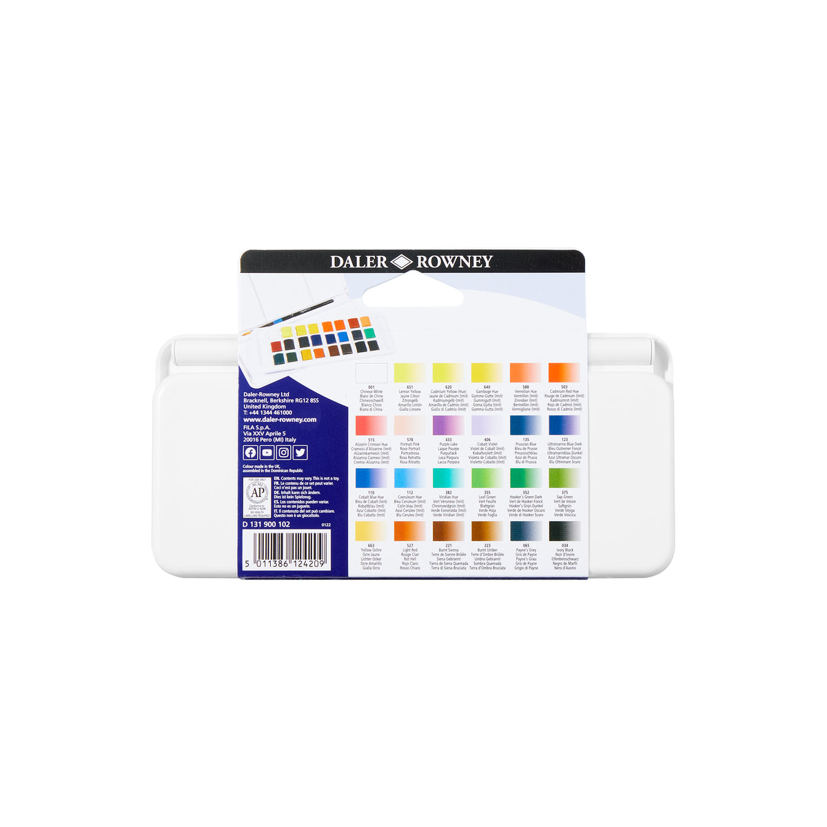 DALER ROWNEY Aquafine set da viaggio acquerello 24 mezzi godet con pennello