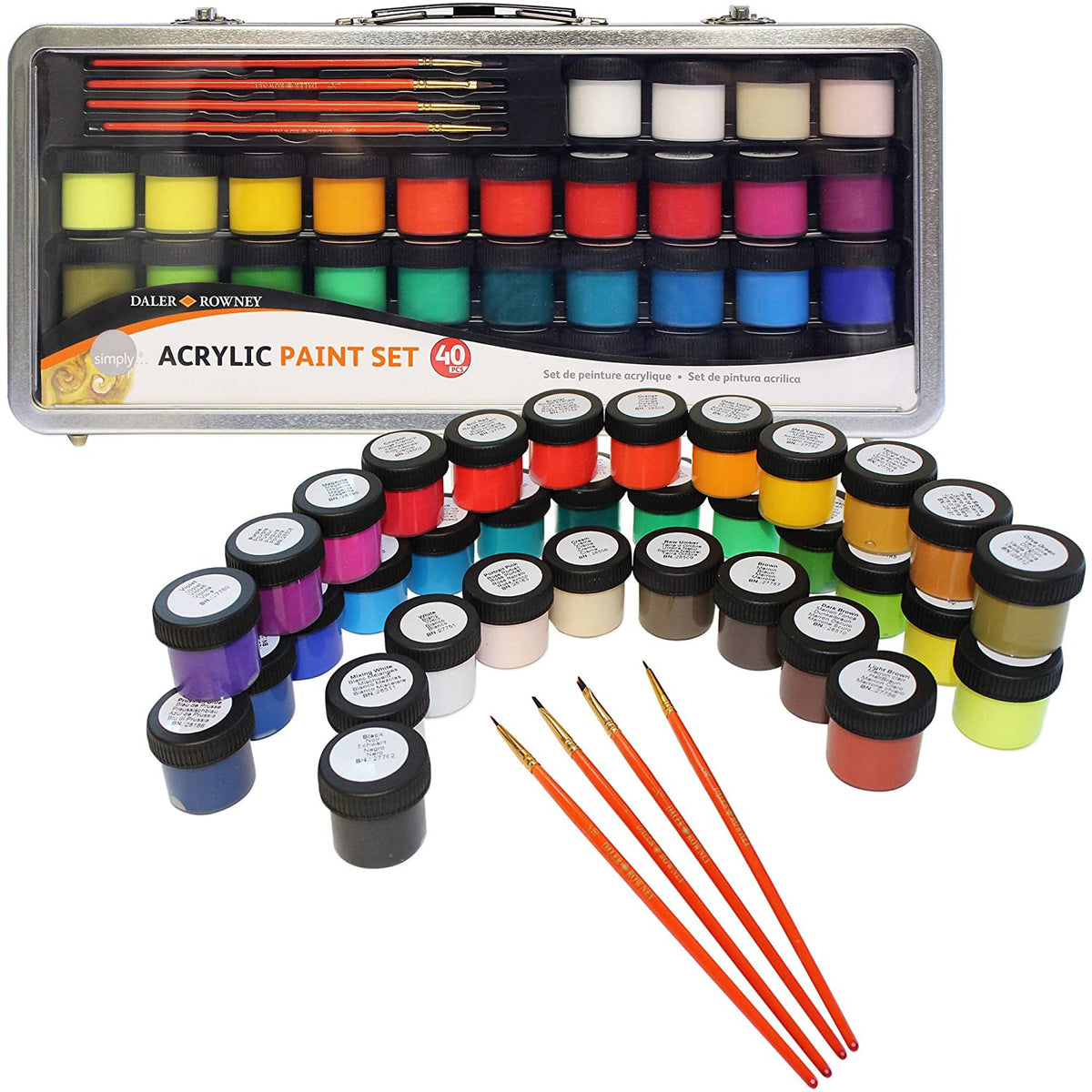 DALER ROWNEY Simply set di colori acrilici 40 pz in valigetta di metallo
