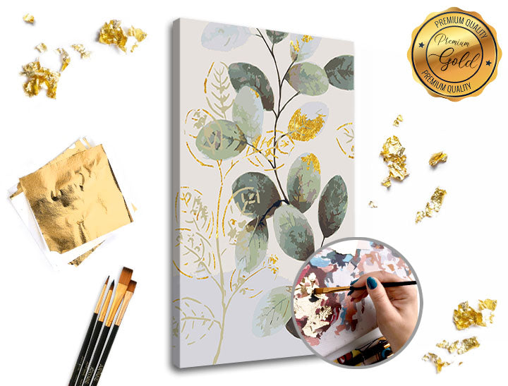 Dipingere con i numeri PREMIUM GOLD | Foglie verde - oro