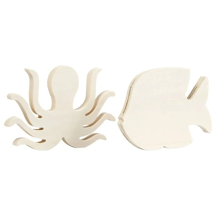 Figure di creature marine in legno - Polpo e pesce, 2 pezzi