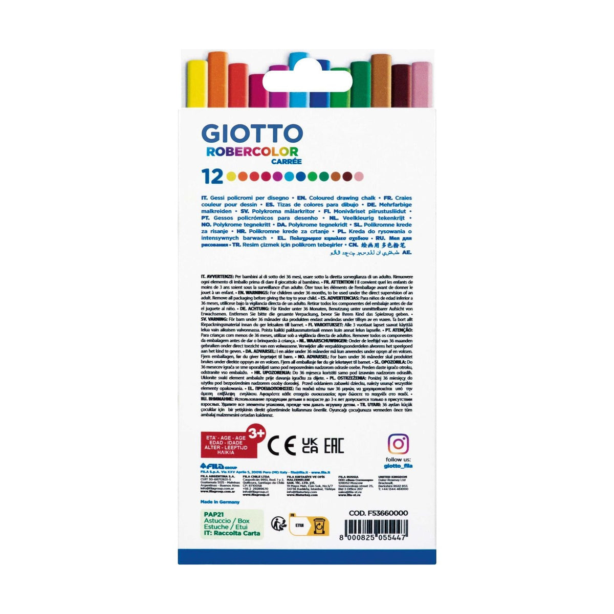 GIOTTO Robercolor Carré gessetti antipolvere quadrati colorati 12 pz