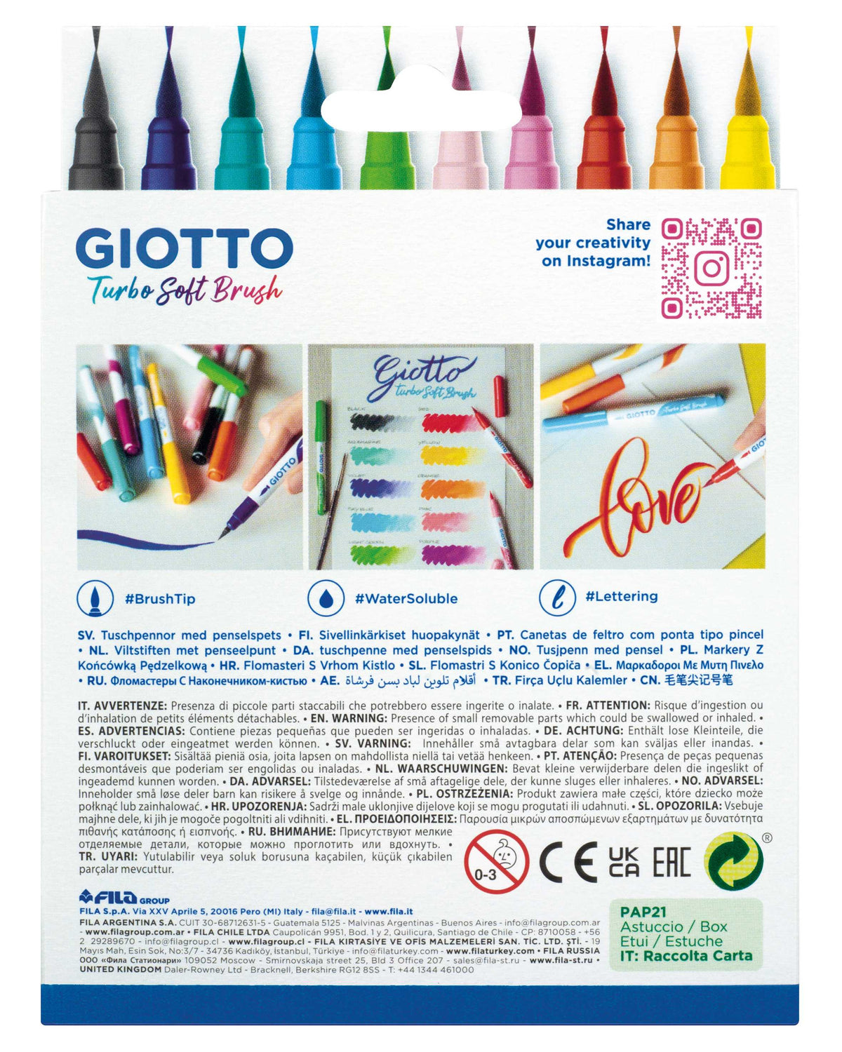 Pennarelli a punta a pennello GIOTTO Turbo Soft Brush - 10 pz