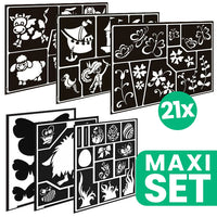 Grande set di stencil per pittura a tema per bambini - 21 pezzi di varie dimensioni