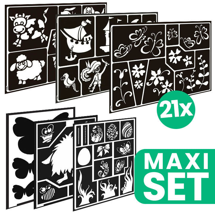 Grande set di stencil per pittura a tema per bambini - 21 pezzi di varie dimensioni