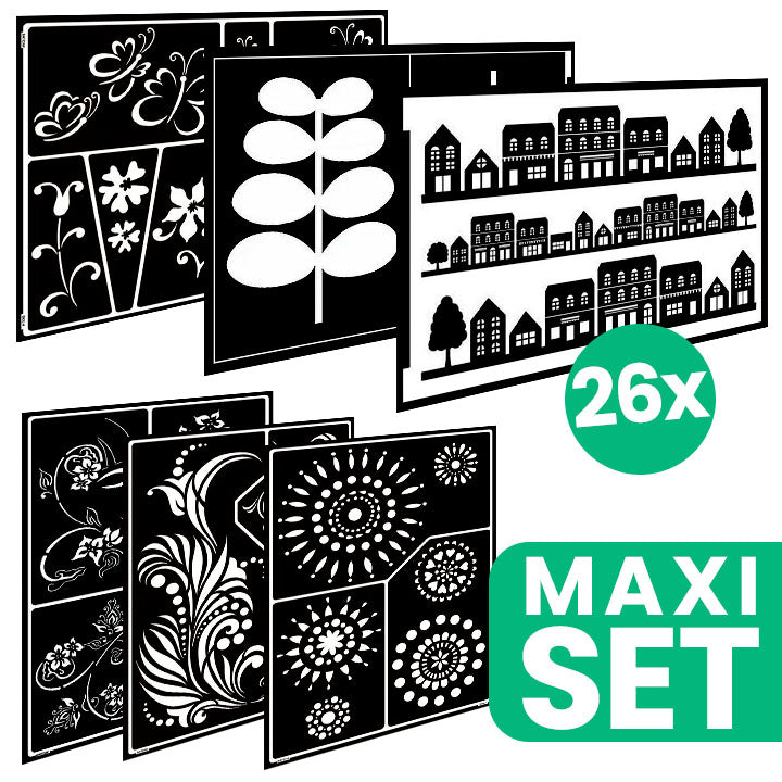 Grande set di stencil per pittura d'arte popolare - 26 pezzi di varie dimensioni