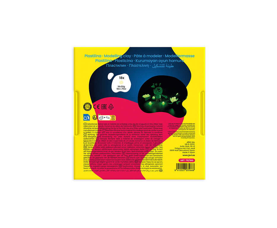 JOVI plastilina naturale che si illumina al buio 18 x 50 g