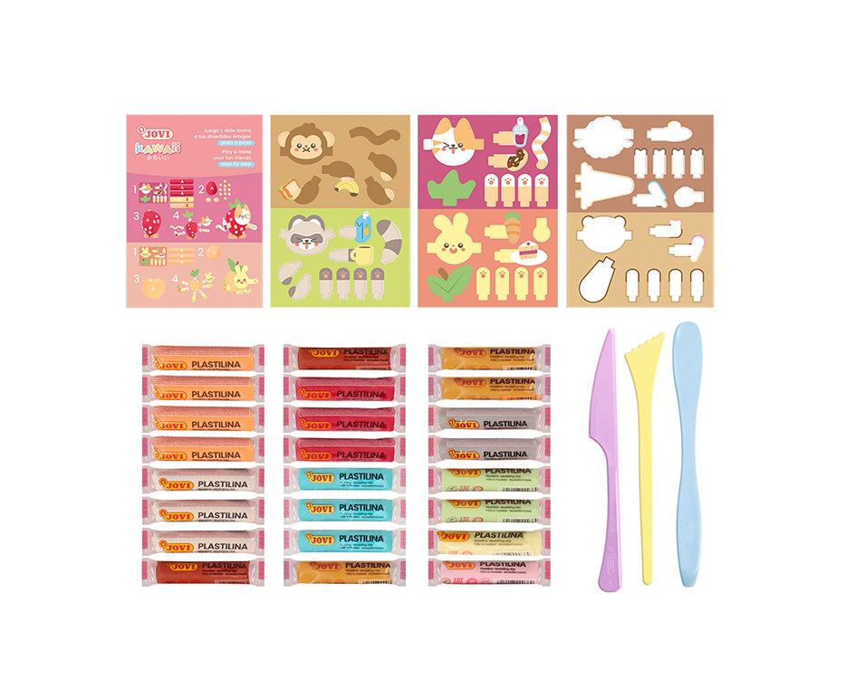 JOVI Play&Fun Kawaii plastilina naturale in valigetta – set con accessori
