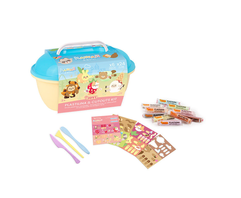 JOVI Play&Fun Kawaii plastilina naturale in valigetta – set con accessori