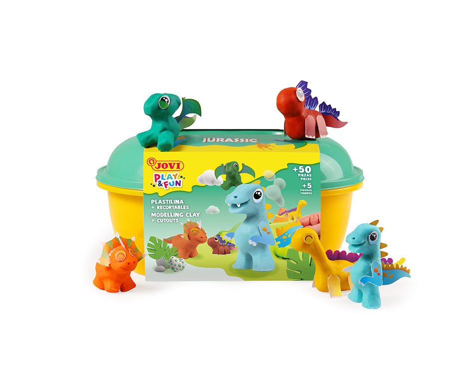 JOVI Play&Fun plastilina naturale in valigetta Jurassic – set con accessori