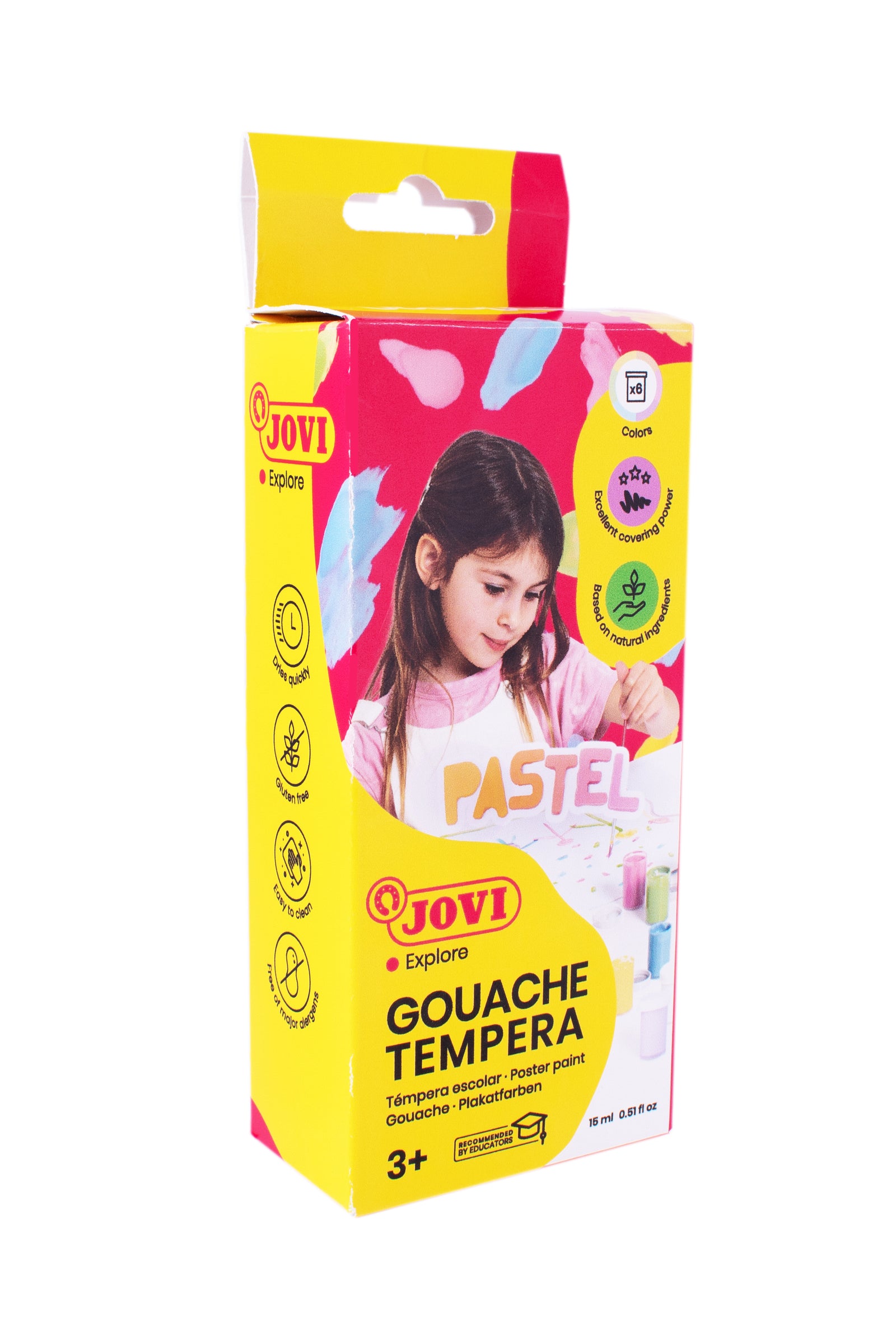 Colori a tempera pastello JOVI Premium 6 x 15 ml con pennello