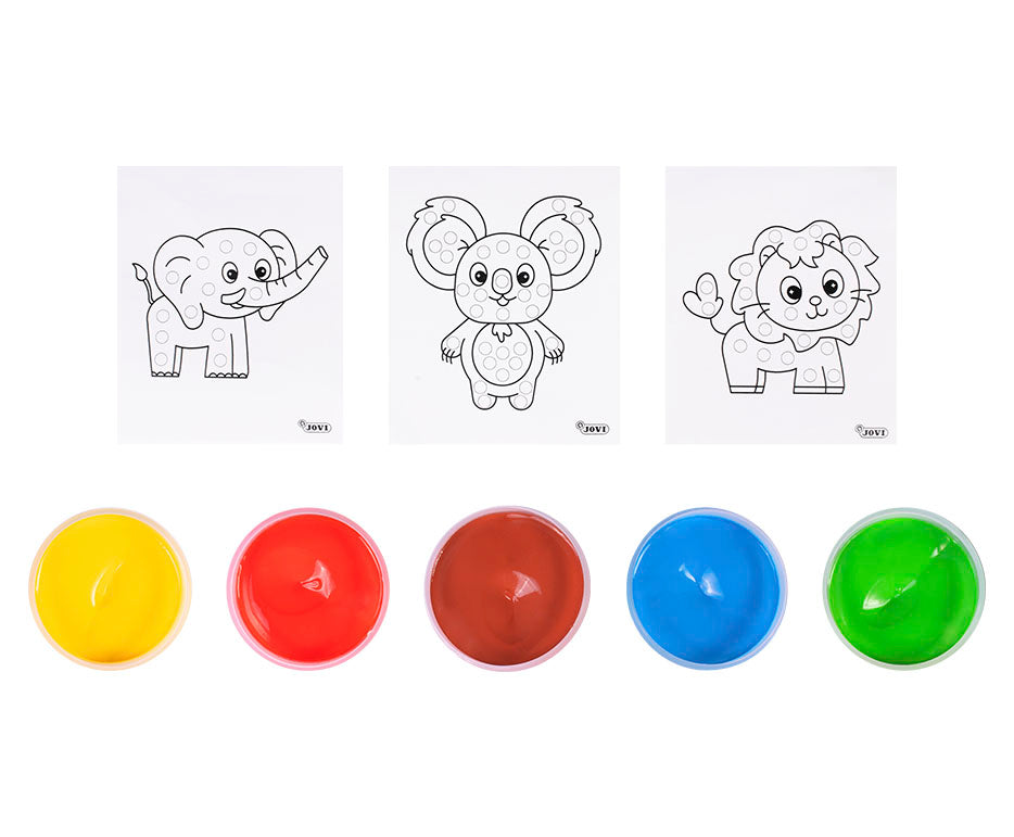 JOVI set di colori a dita in secchiello 5 x 35 ml con stencil