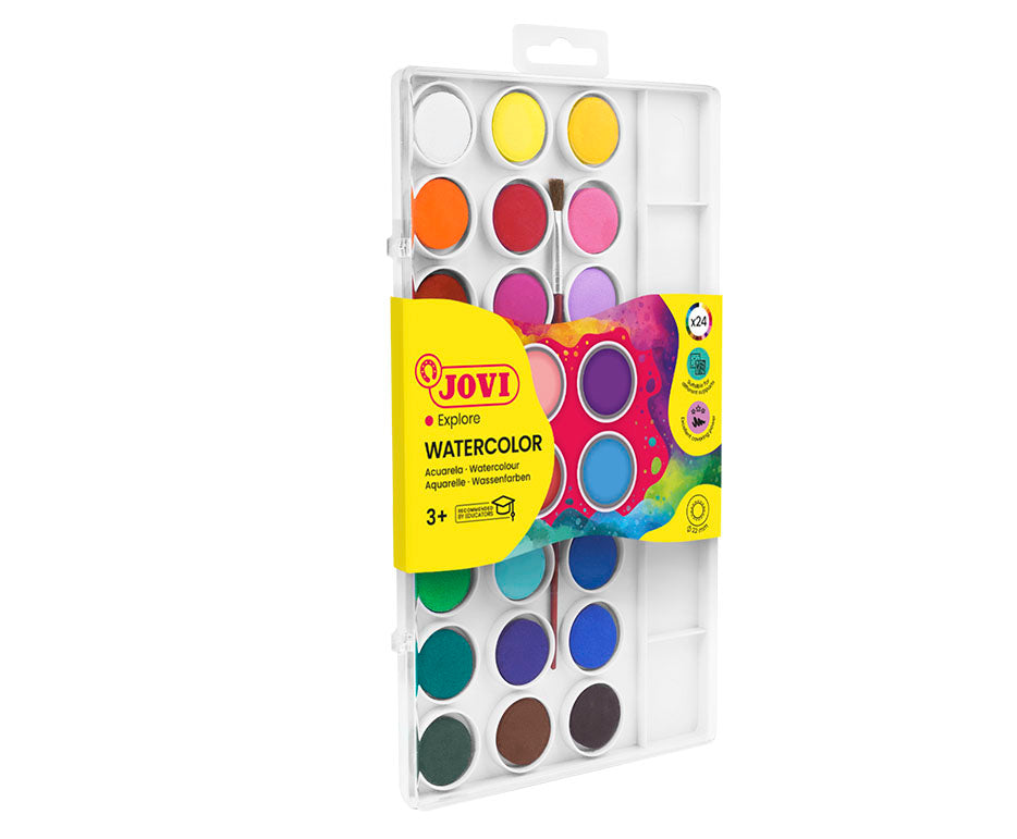 JOVI colori a tempera ad acquerello 24 pz con pennello (diametro 22 mm)