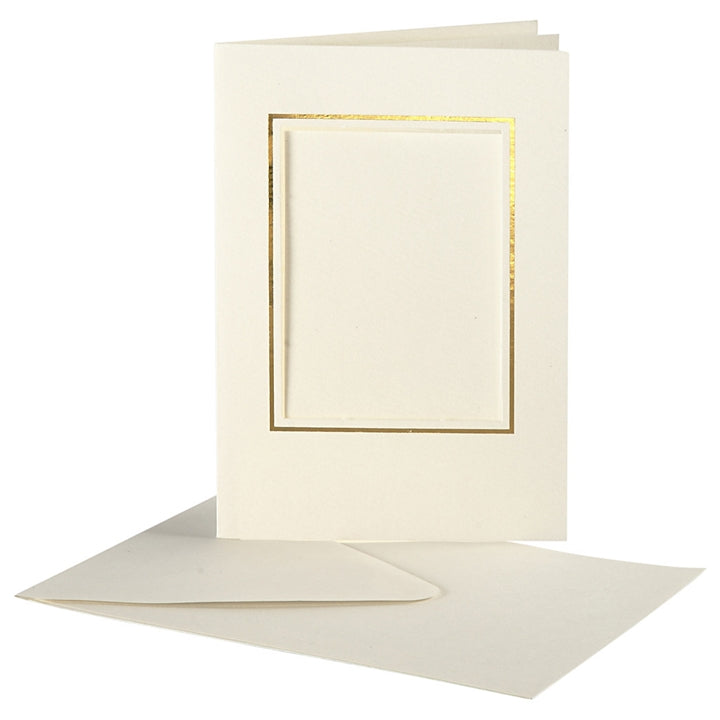 Cartolina con busta A6 - 10 pezzi – apertura rettangolare con cornice dorata