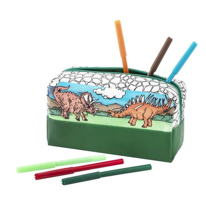 Kit astuccio per matite Dinosauro con pennarelli