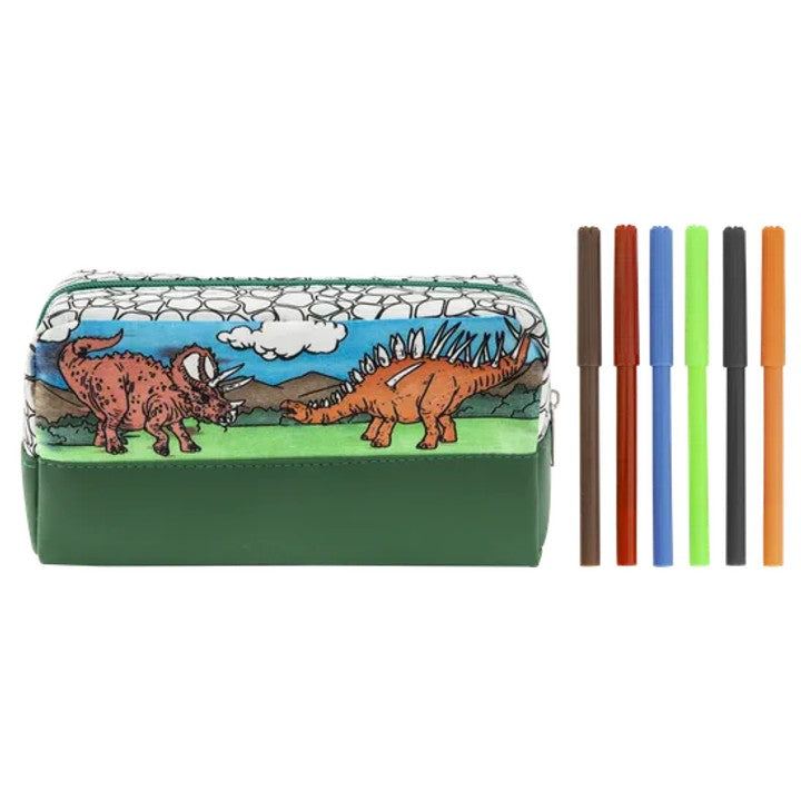 Kit astuccio per matite Dinosauro con pennarelli