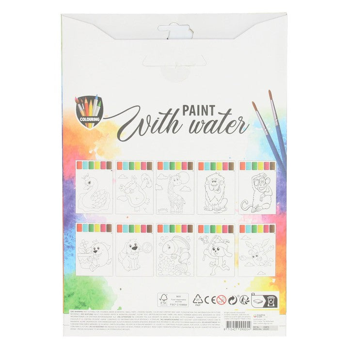 Kit di pittura con acqua 10 fogli + 2 pennelli