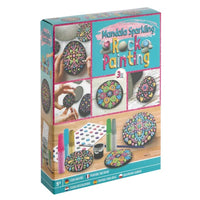 Kit di pittura su roccia Mandala - 3 pietre e colori glitterati