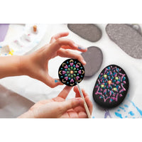 Kit di pittura su roccia Mandala - 3 pietre e colori glitterati