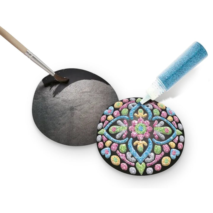 Kit di pittura su roccia Mandala - 3 pietre e colori glitterati