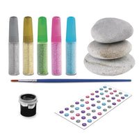 Kit di pittura su roccia Mandala - 3 pietre e colori glitterati
